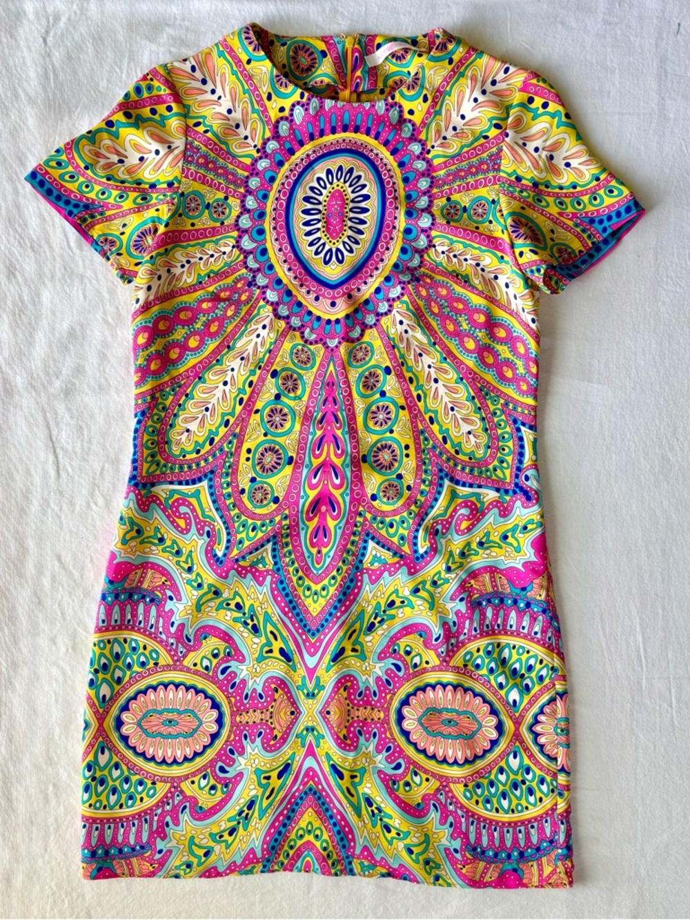 Alice & Trixie 100% Silk Psychedelic Paisley Mini Dress Size S Made NYC Festival